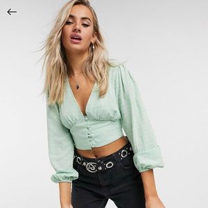 Bershka Donny button down blouse in sage